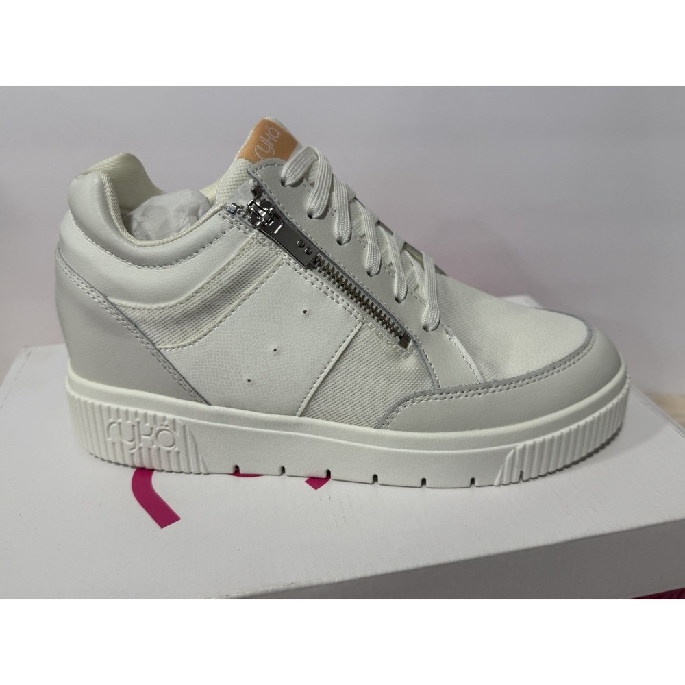 Ryka Vibe Womens 8.5 Wide White Wedge Sneakers Zip Casual Shoes New in Box